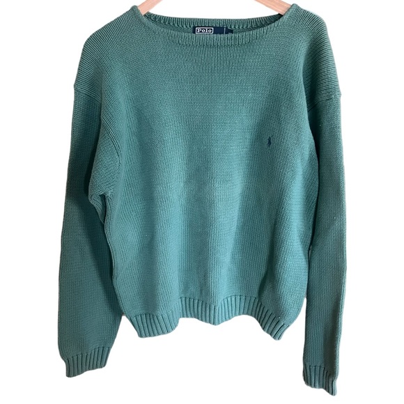 Polo Ralph Lauren Other - Vintage Polo Ralph Lauren Mens 100% Cotton chunky Light Green Sweater Size XL